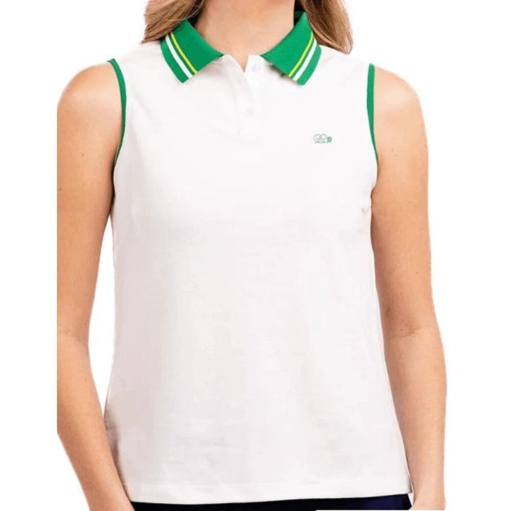 Good Good Women's Size XL White Green Show Out Sleeveless Polo